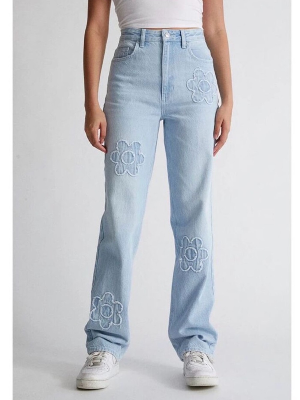 Pacsun High-Rise Light Blue Floral Embroidered Jeans